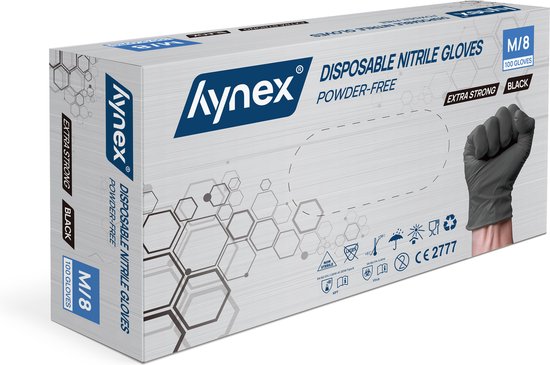 [Hynex-M] Hynex Gants Jetables Nitril 100 pièces Sans Poudre Noir M